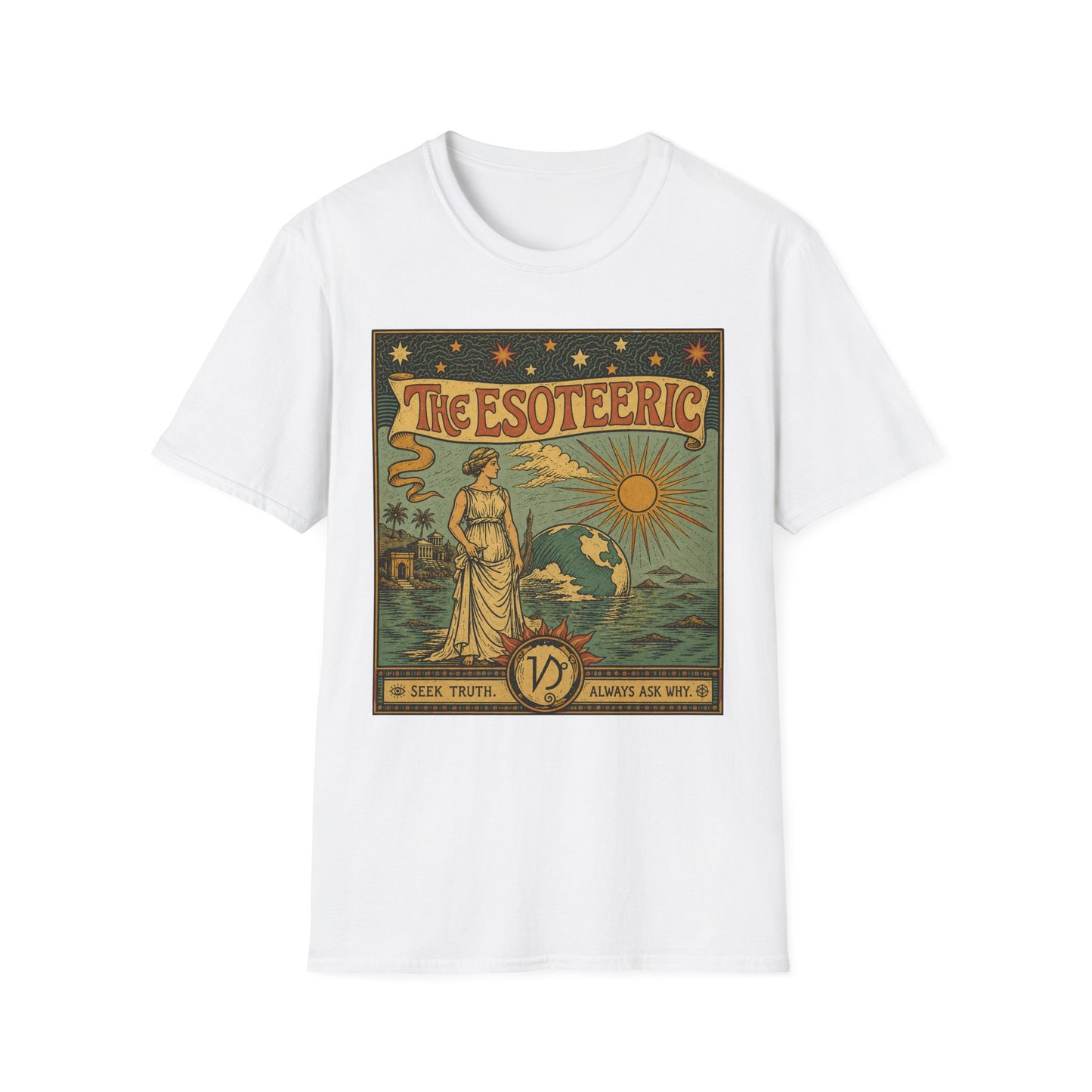 Esoteric Vintage Graphic T‑Shirt — 'The Esoteric' Retro Sun & Mystical Woman Design