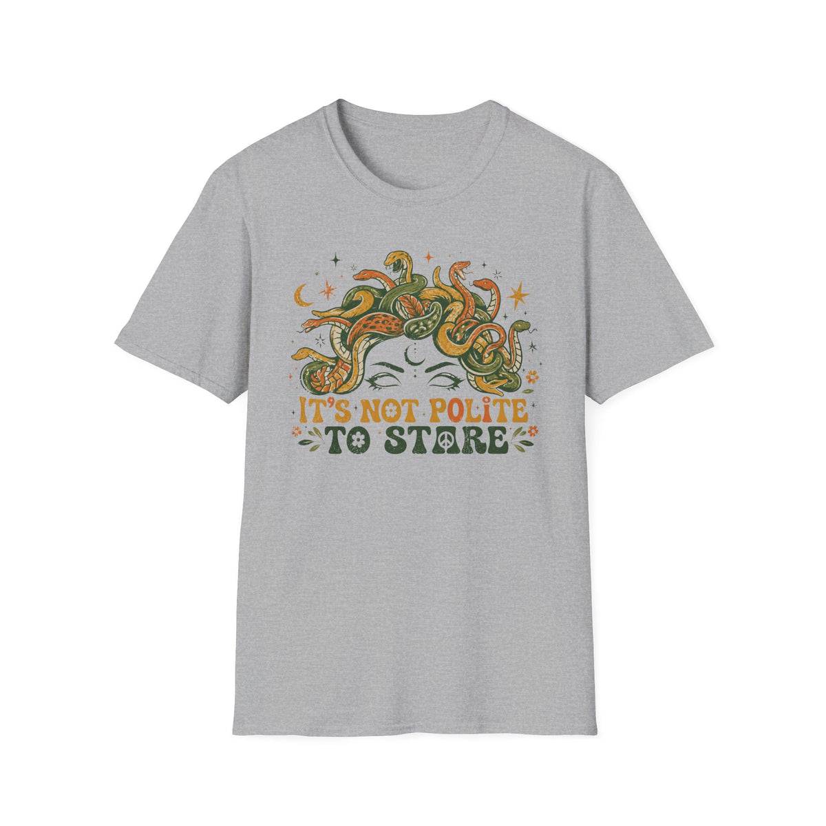 Medusa Snake Hair T-Shirt — "It's Not Polite to Stare" Retro Myth Tee