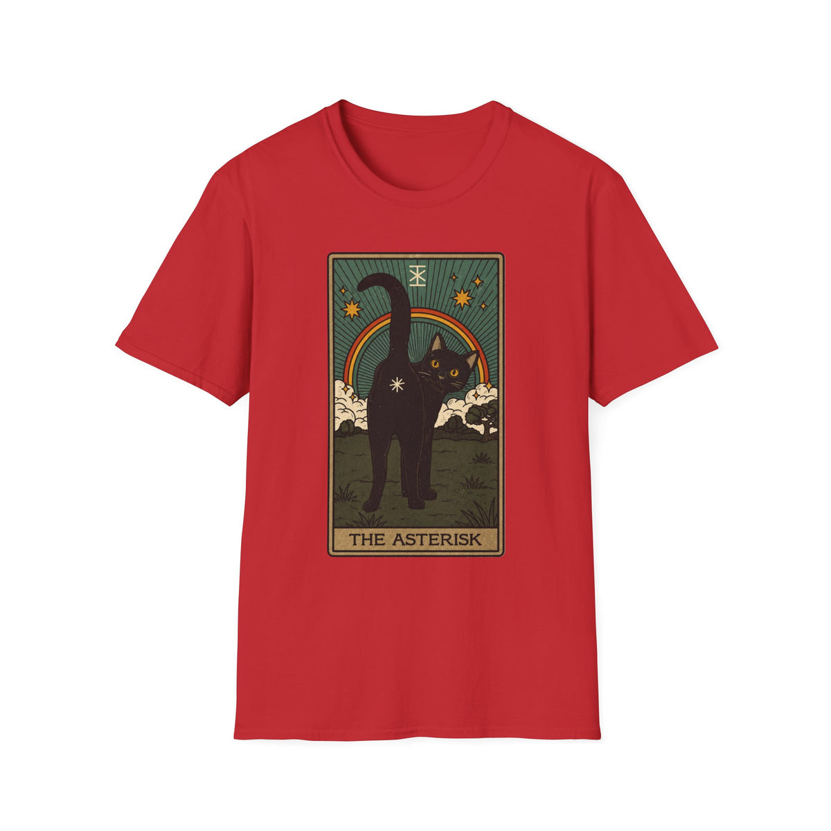 The Asterisk Tarot Cat T-Shirt — Retro Rainbow Black Cat Graphic Tee