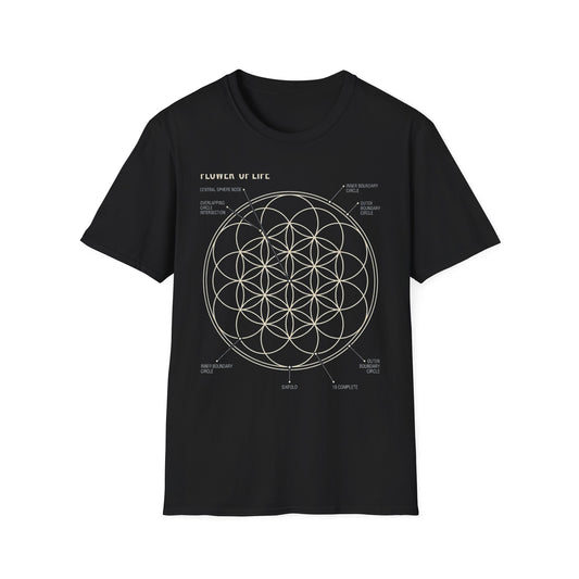 Flower of Life Plate T-Shirt — Annotated Sacred Geometry Diagram Tee