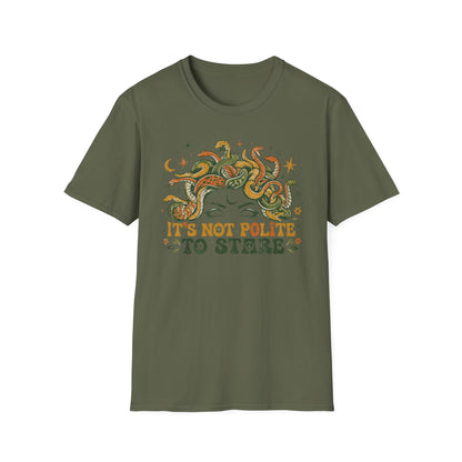 Medusa Snake Hair T-Shirt — "It's Not Polite to Stare" Retro Myth Tee