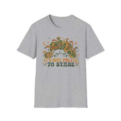 Medusa Snake Hair T-Shirt — "It's Not Polite to Stare" Retro Myth Tee