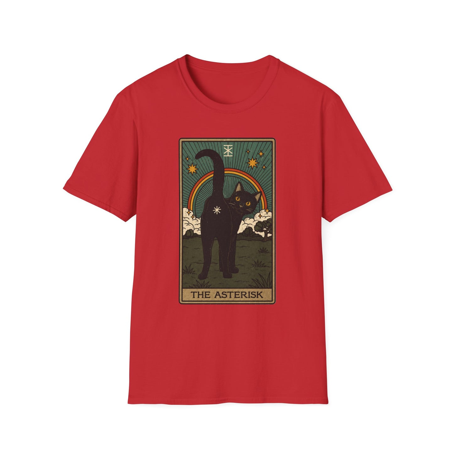 The Asterisk Tarot Cat T-Shirt — Retro Rainbow Black Cat Graphic Tee