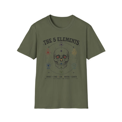 The 5 Elements Skull T-Shirt — Earth, Air, Fire, Water, Spirit Graphic Tee