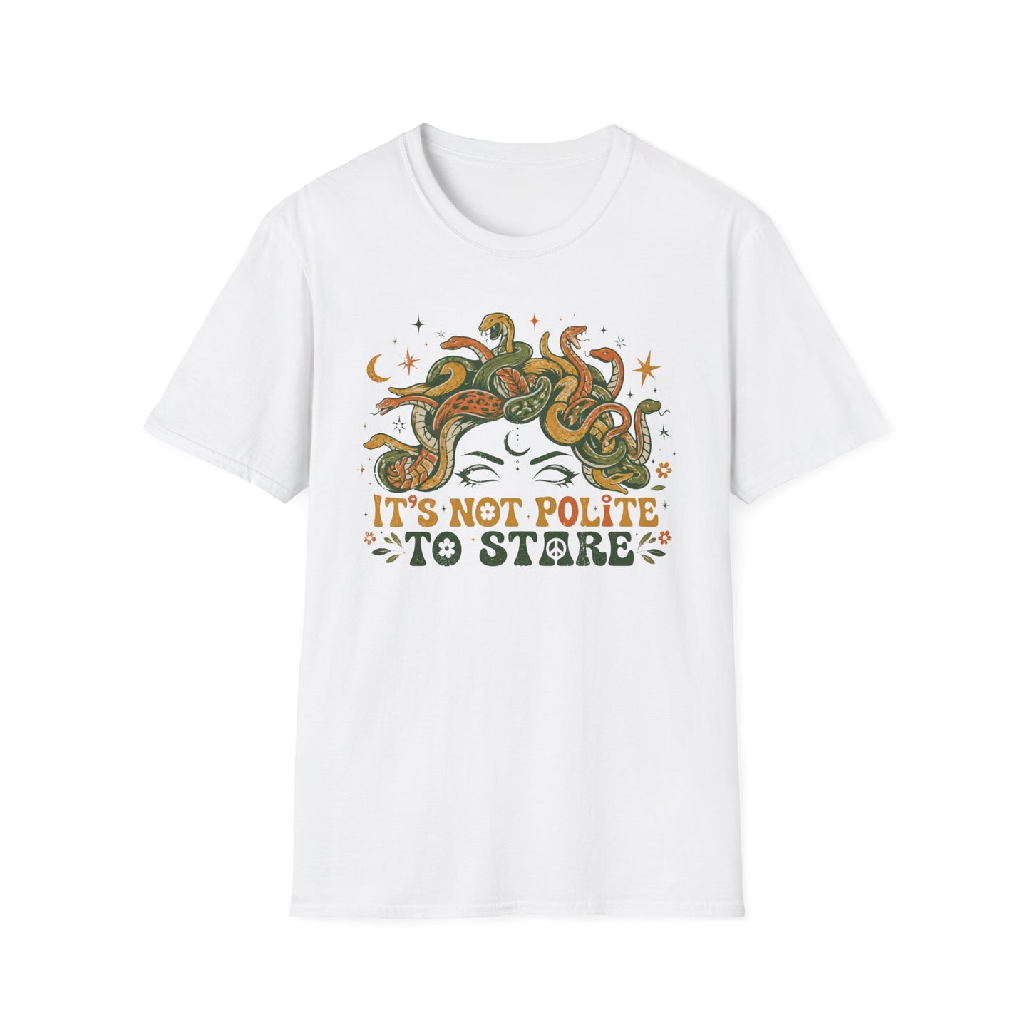 Medusa Snake Hair T-Shirt — "It's Not Polite to Stare" Retro Myth Tee