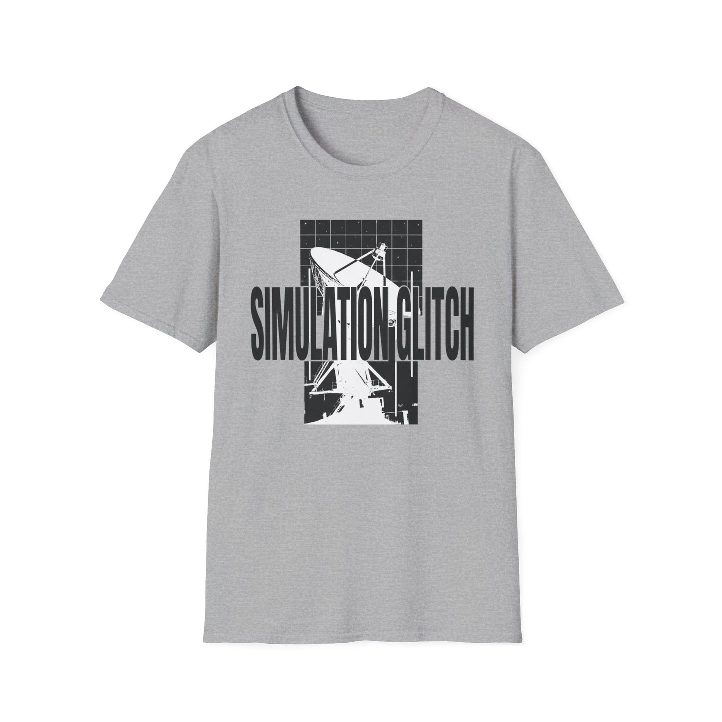 Simulation Glitch T-Shirt — Retro Satellite Grid Graphic Tee
