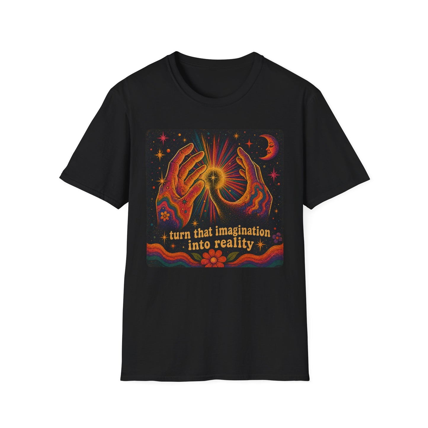 Magic Hands T‑Shirt — "Turn That Imagination Into Reality" Cosmic Vintage Graphic Tee