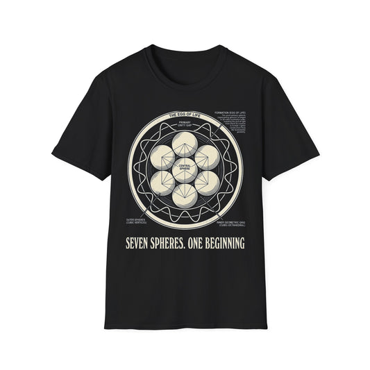 Egg of Life Plate T-Shirt — Annotated Cubic Octahedral Diagram Tee