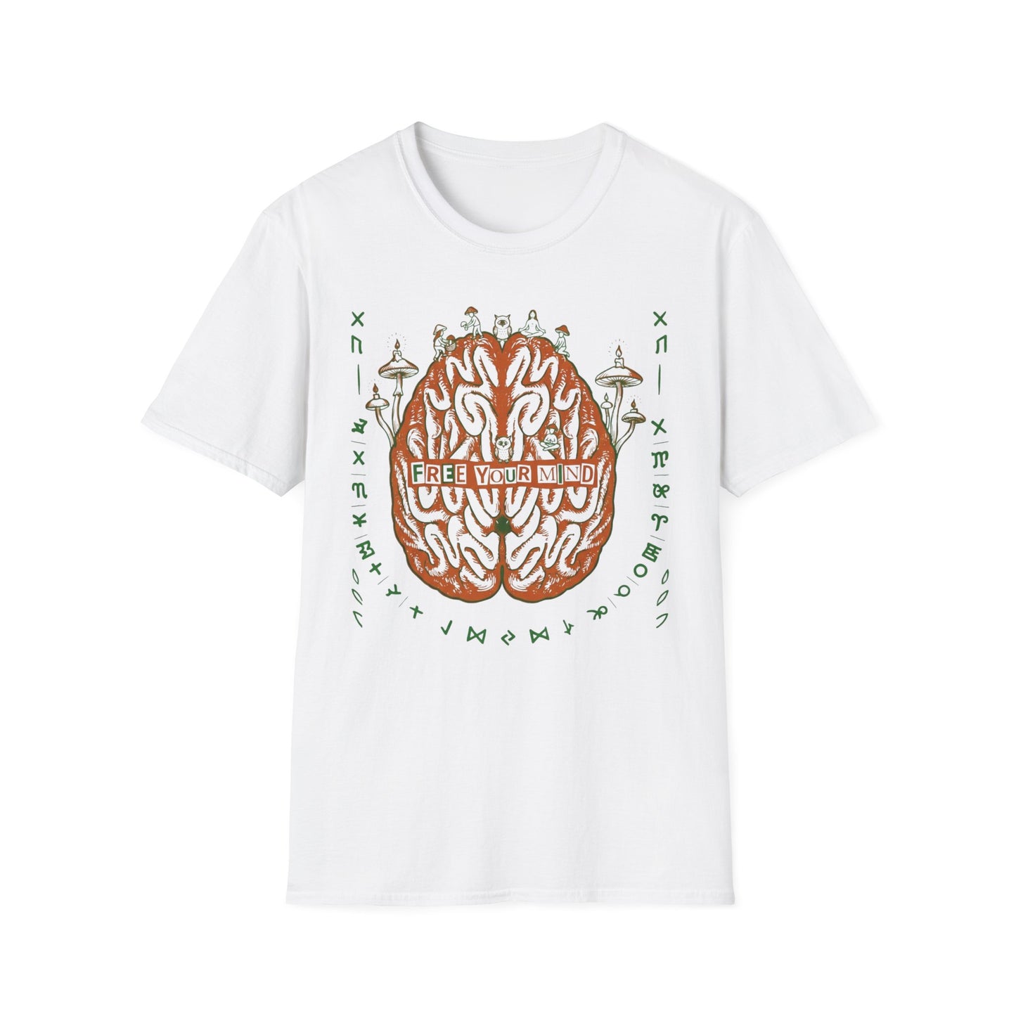 Free Your Mind Brain Illustration T-Shirt — Psychedelic Mushroom Mindfulness Tee