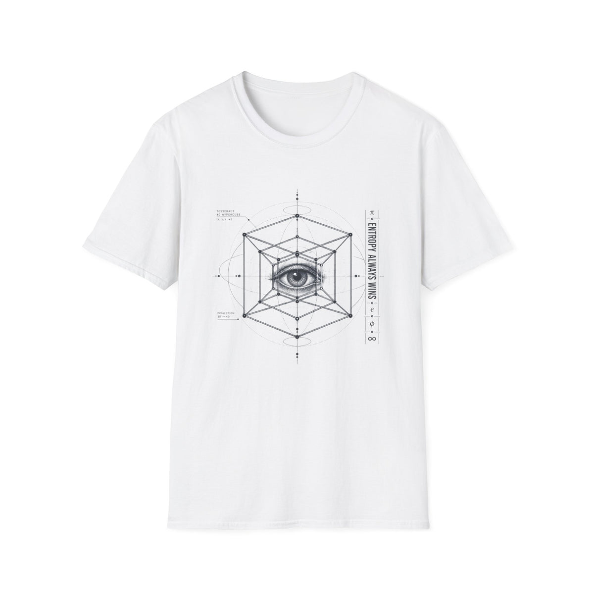 Entropy Always Wins T-Shirt — Tesseract Hypercube Blueprint Tee