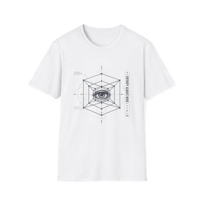 Entropy Always Wins T-Shirt — Tesseract Hypercube Blueprint Tee