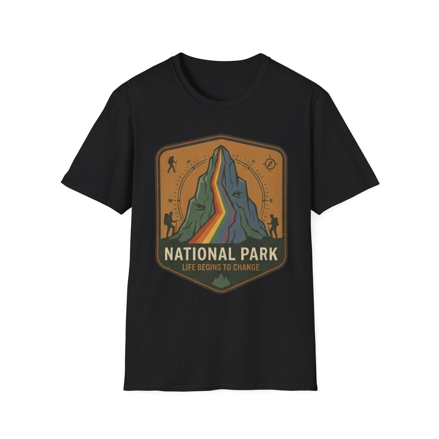 National Park Mountain Badge T-Shirt — Retro Rainbow Peak Outdoor Tee