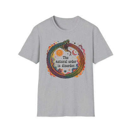 Ouroboros Sun & Moon Tee — “The Natural Order Is Disorder” Graphic T-Shirt