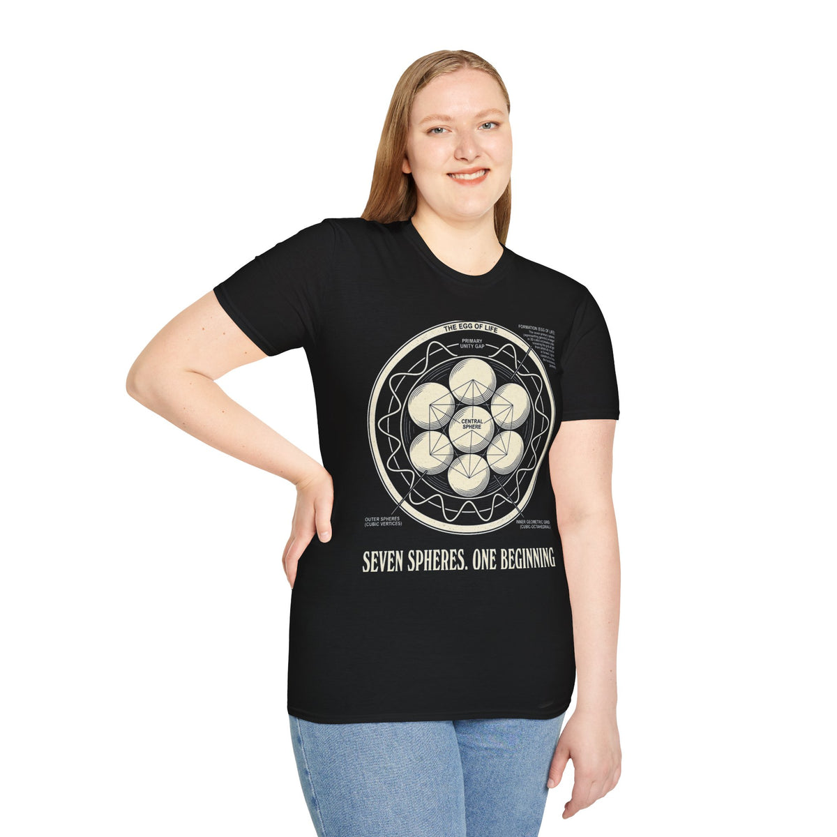 Egg of Life Plate T-Shirt — Annotated Cubic Octahedral Diagram Tee