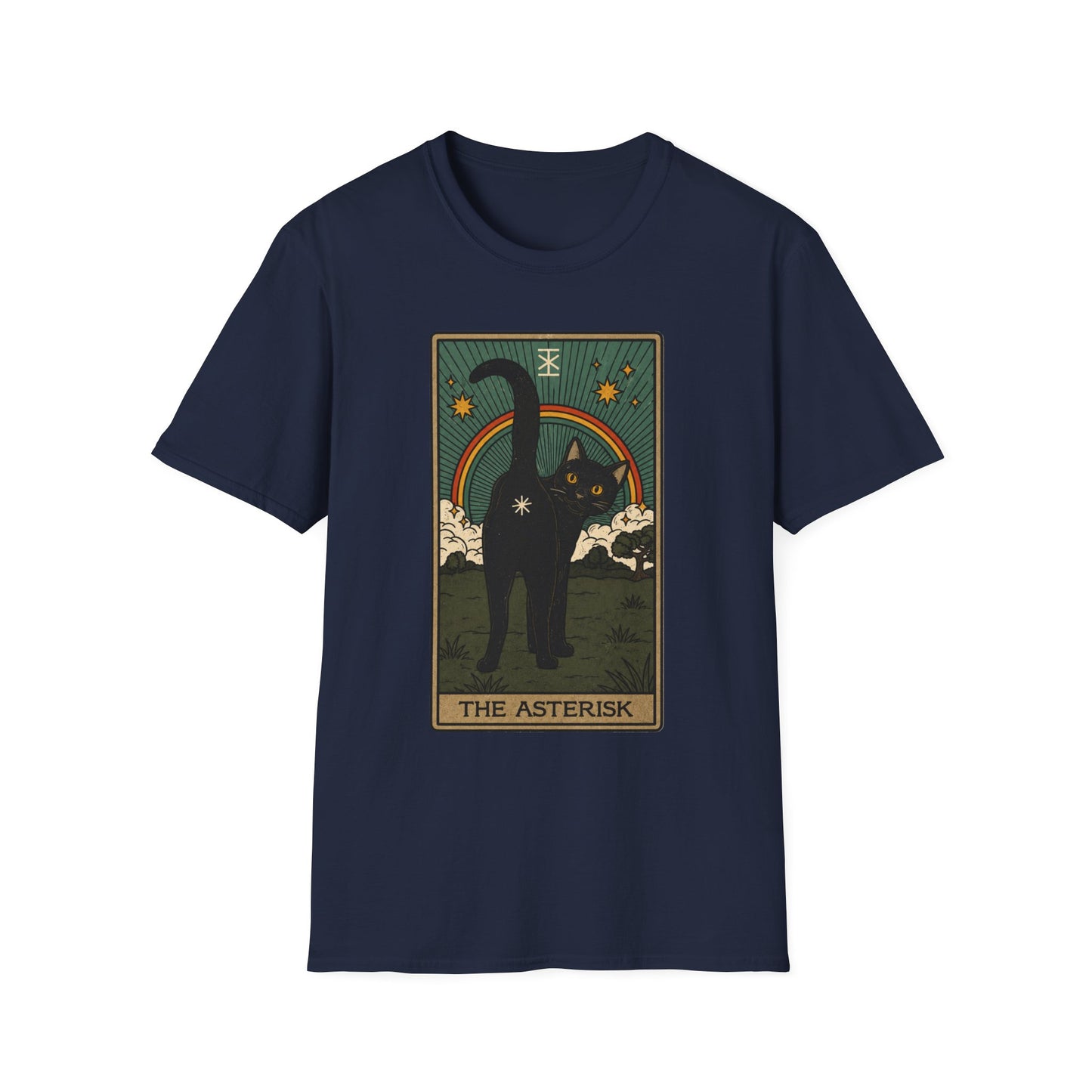 The Asterisk Tarot Cat T-Shirt — Retro Rainbow Black Cat Graphic Tee