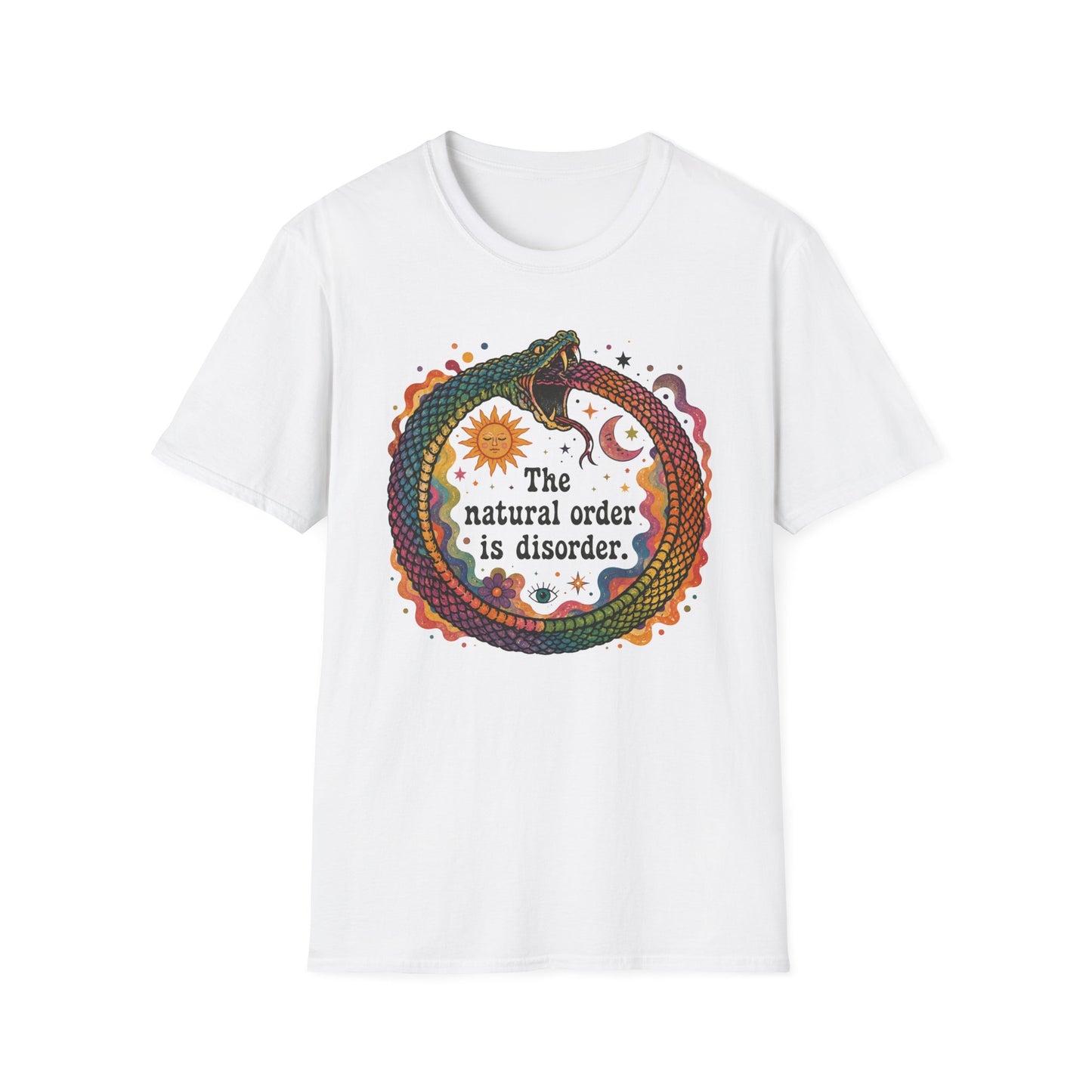Ouroboros Sun & Moon Tee — “The Natural Order Is Disorder” Graphic T-Shirt