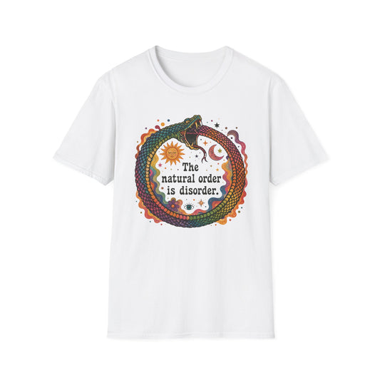 Ouroboros Sun & Moon Tee — “The Natural Order Is Disorder” Graphic T-Shirt