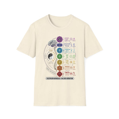 Chakra Alignment T-Shirt — Rainbow 7 Chakras with Yin Yang & Brain Illustration