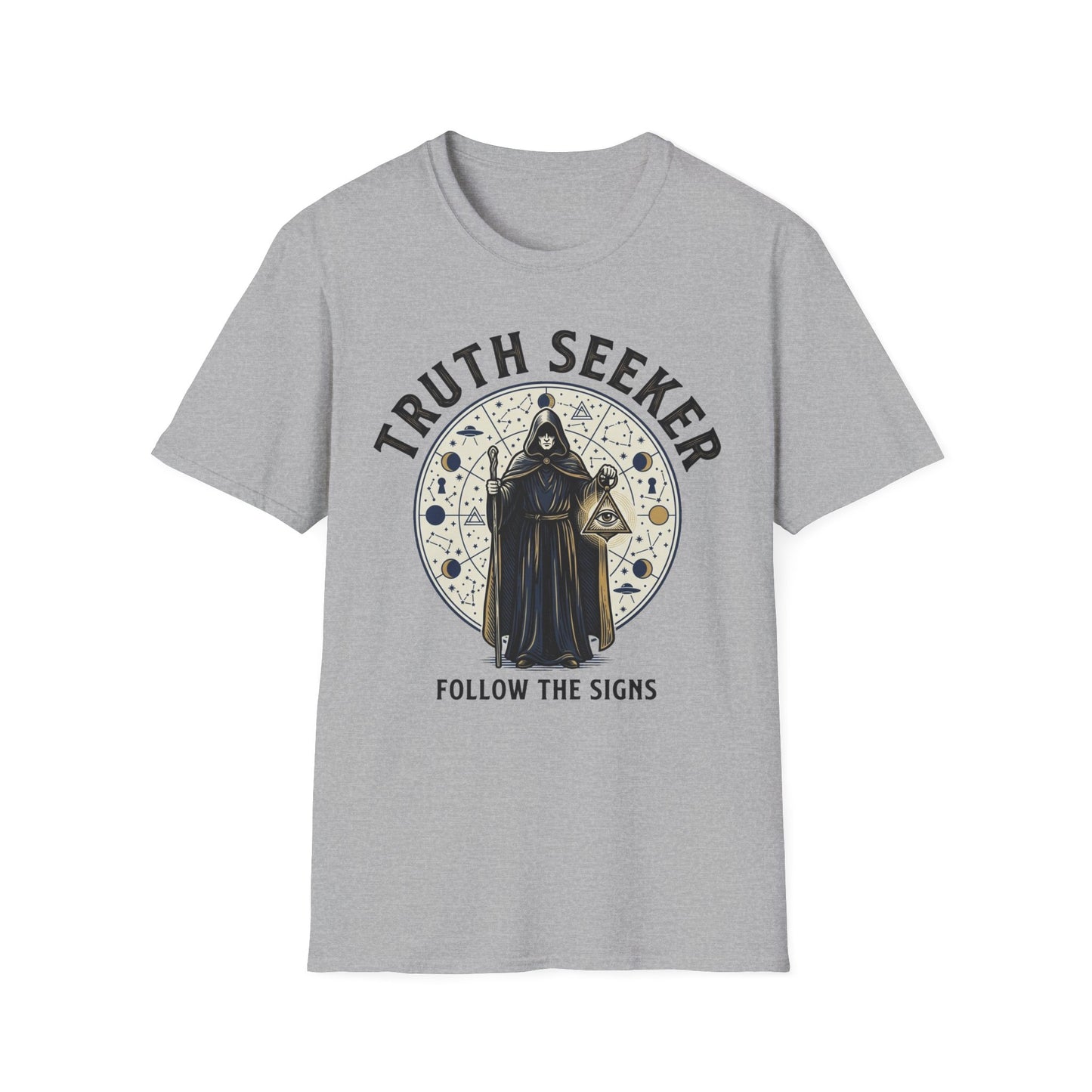 Truth Seeker T-Shirt — Mystical Hooded Sage 'Follow the Signs' Graphic Tee