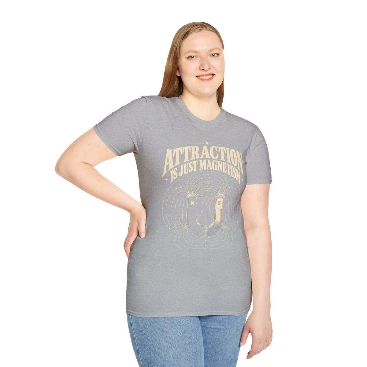 Attraction Is Just Magnetism T-Shirt — Horseshoe Magnet Field Lines Tee